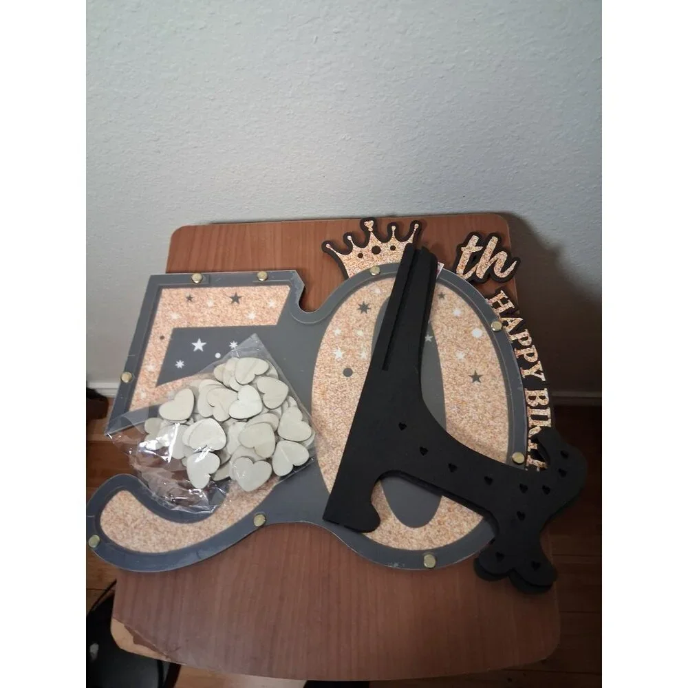 50th Birthday Gift Guest Book Party Supplies Gold Black